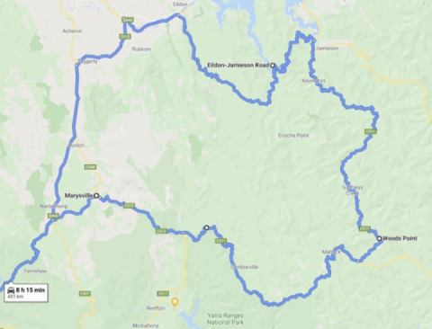 Melbourne to Eildon to Jamieson to Woods Point to Marysville to Melbourne