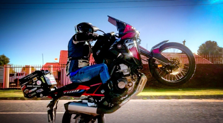 Learning to wheelie the Africa Twin 