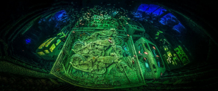 This photo of Norton 16H bikes won the Underwater Photographer of the Year Pictures