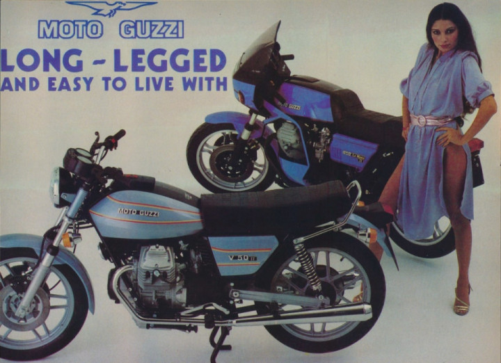 Old advertisements for Moto Guzzi, from the 1970s-80s