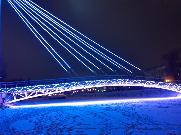 Suspension bridge evening lights