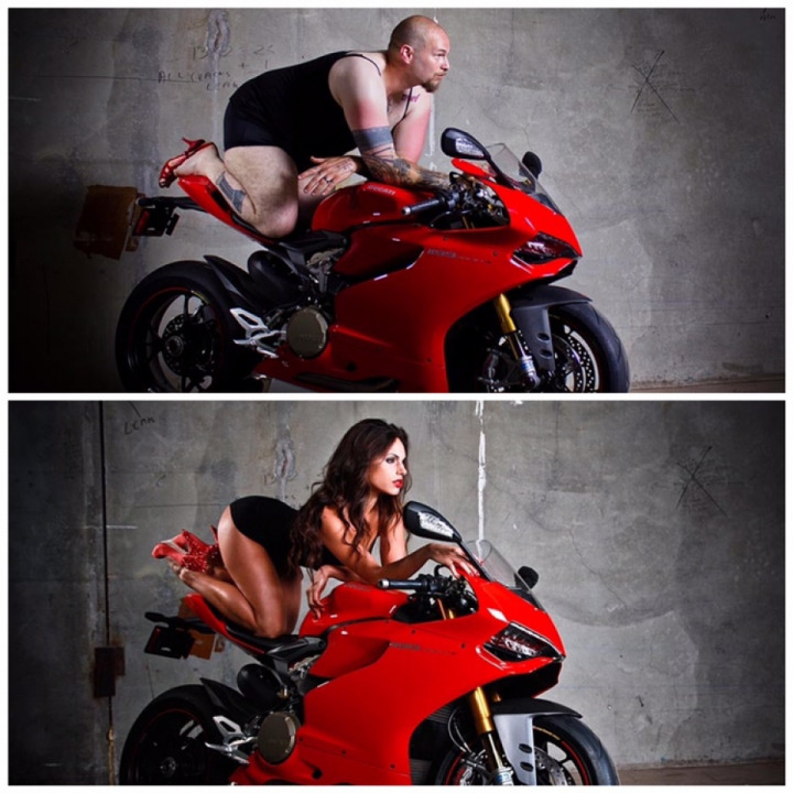 Men as motorcycle models instead of hot girls?
