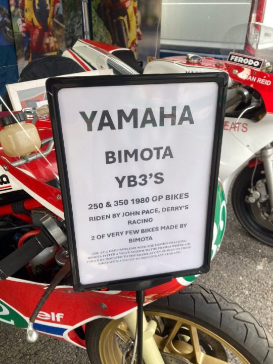 Two Yamaha Bimota GP bikes on display at ‘Cadwell Park Moto,’ Lincolnshire, UK