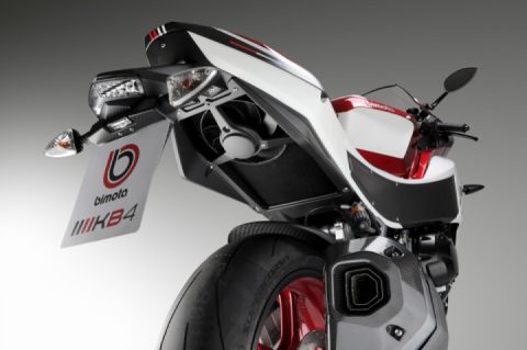 The front air intakes of the bimota KB4 channel airflow toward the rear-mounted radiator