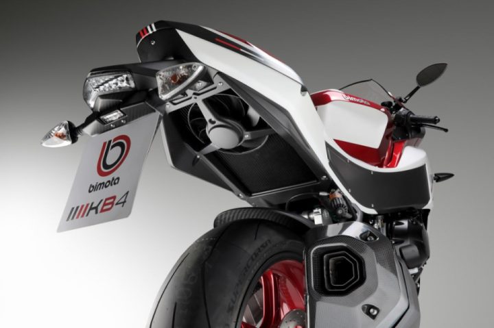 The front air intakes of the bimota KB4 channel airflow toward the rear-mounted radiator