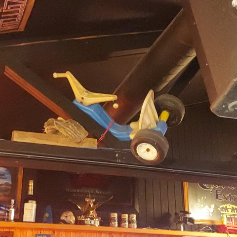 Hey, who parked Skelesteve's ride in the ceiling?