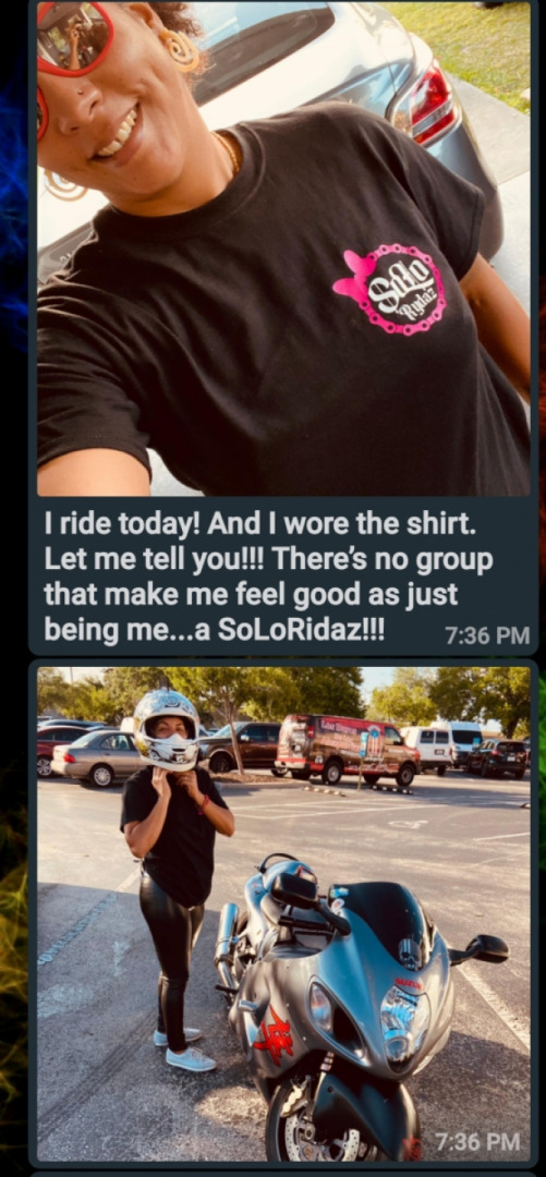 When she is proud to be apart of SoLoRydaz. The true definition of SoLo ryding is riding SoLo.