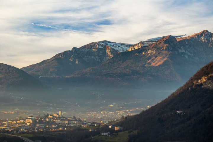 Views during yesterday's ride, Lentiai and the Schiara in the background,