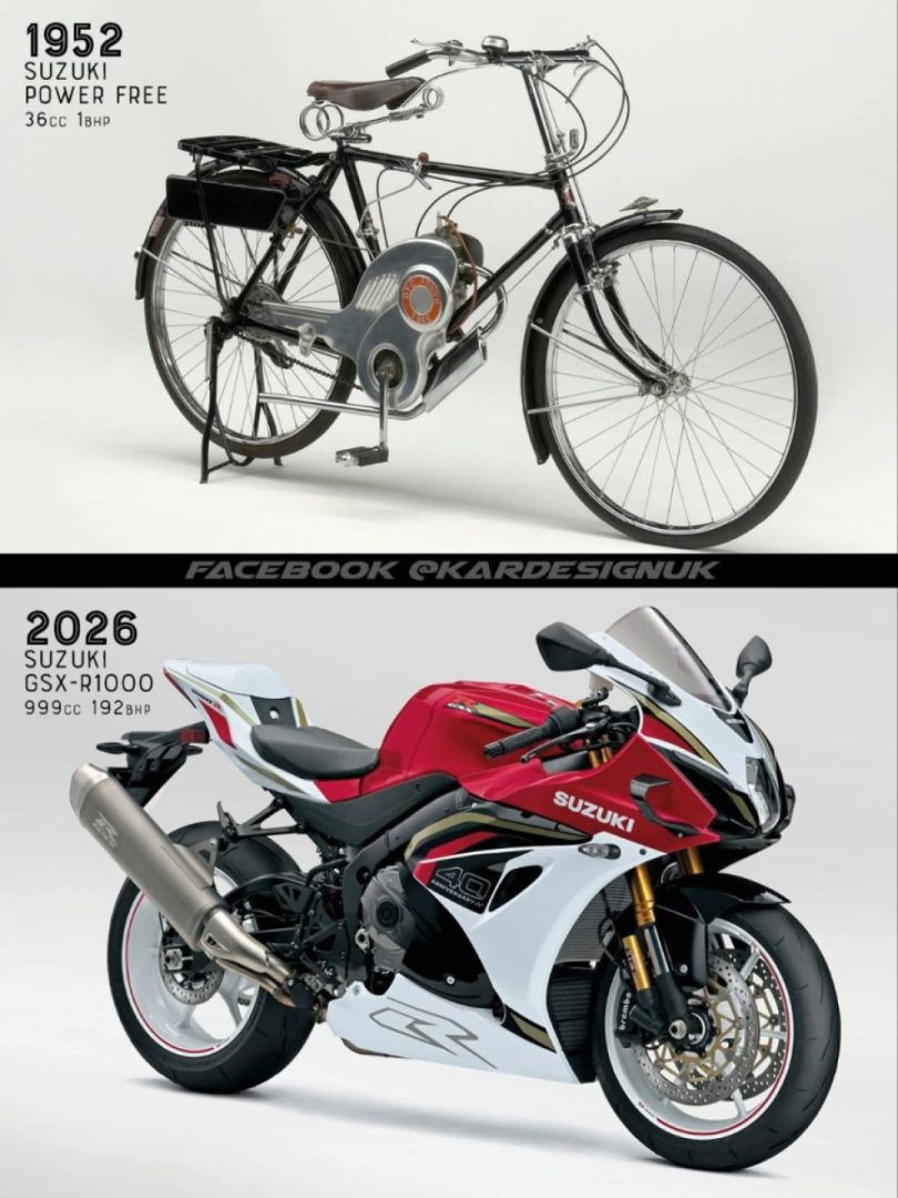 Suzuki's first motorcycle vs Suzuki's latest motorcycle, 74 years of progress right there.