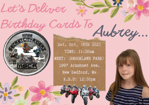 BIRTHDAY PARADE FOR AUBREY. (PLEASE EVERYBODY BRING A BIRTHDAY CARD FOR AUBREY)