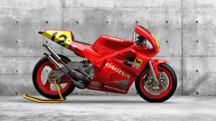 Highly detailed model of the Cagiva C589 Gp500 bike driven by Randy Mamola.
