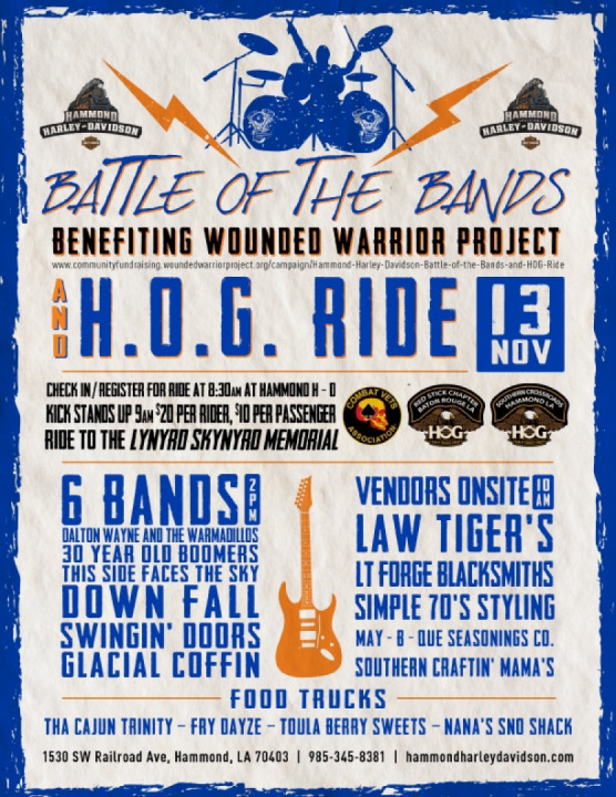 Hammond Harley-Davidson presents Battle of the Bands/ HOG Ride to Benefit Wounded Warrior Project