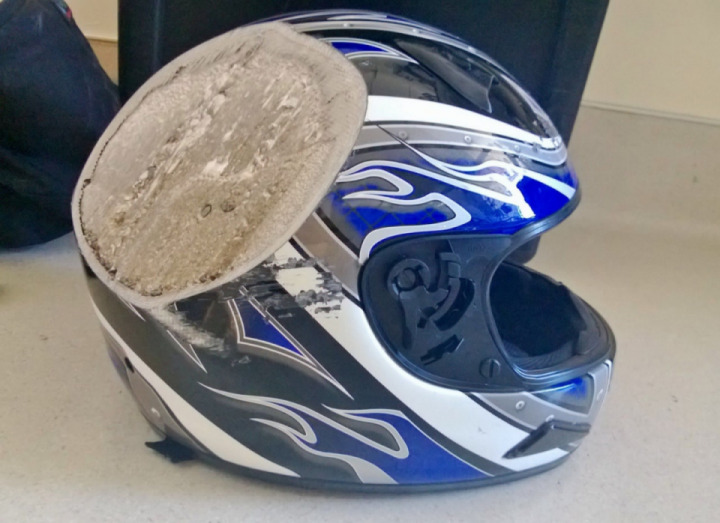 Helmet after 70 mph motorcycle crash
