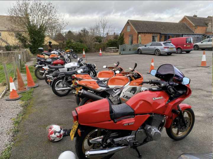 Good turnout at the Midlands Laverda meet  no rain but roads a bit greasy