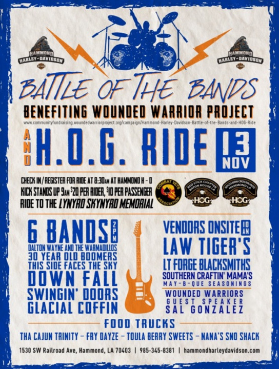 Battle of the Bands to Benefit Wounded Warrior Project at Hammond Harley-Davidson