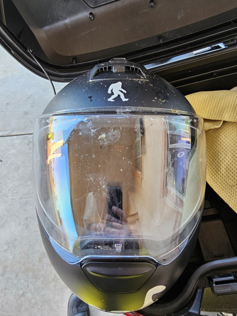 I'm not sure how people ride without helmets. This is with a windscreen mind you.