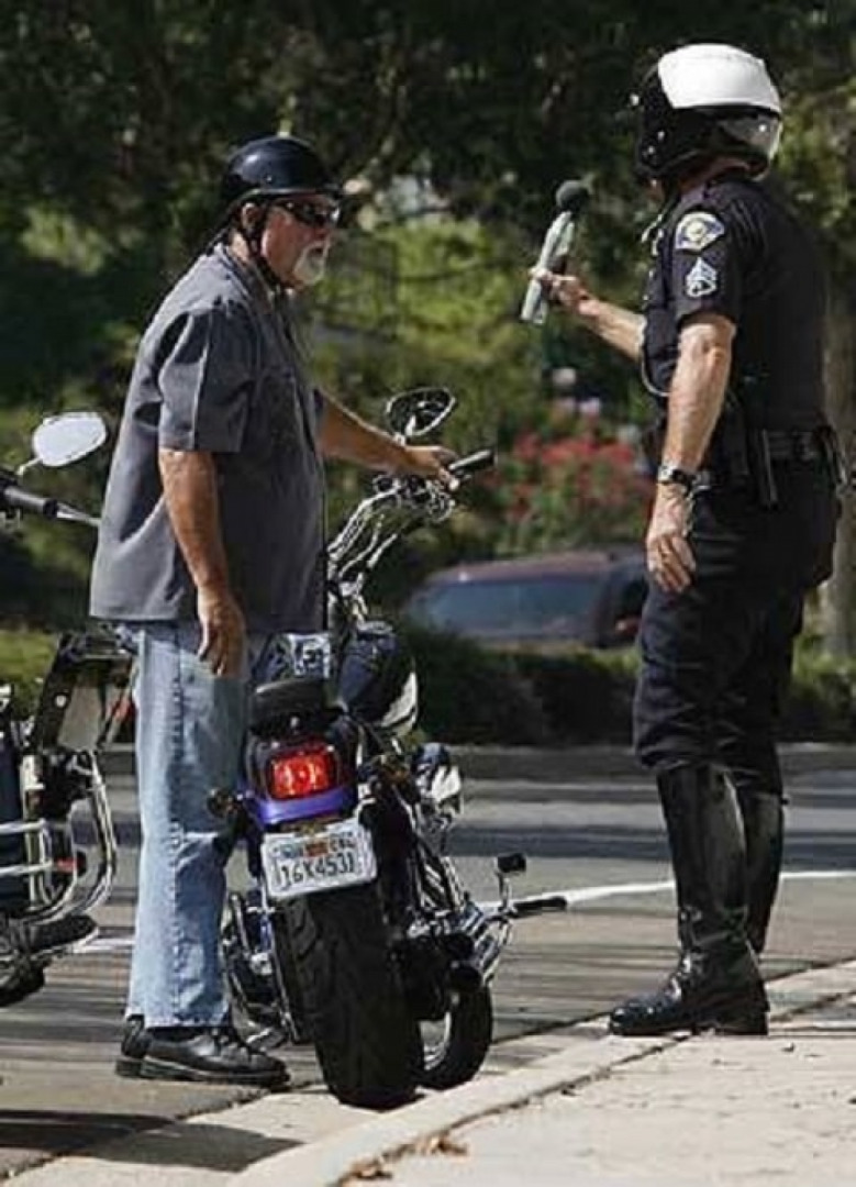 A rookie police officer pulled a biker over for speeding and had the following exchange