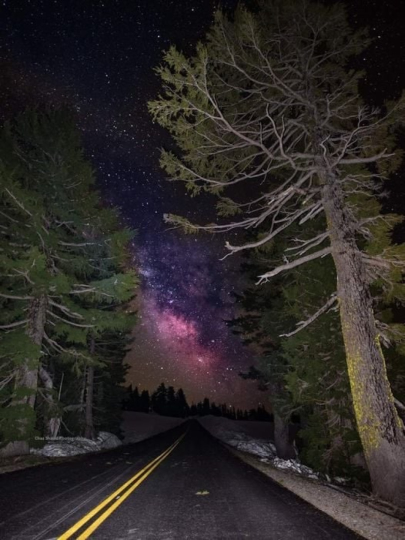 Midnight on the road to Crater Lake, Oregon