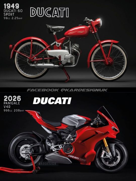 Ducati's first motorcycle vs their latest