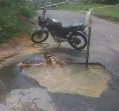 It was so hot yesterday, some biker stopped at one of the local pools to cool down ?