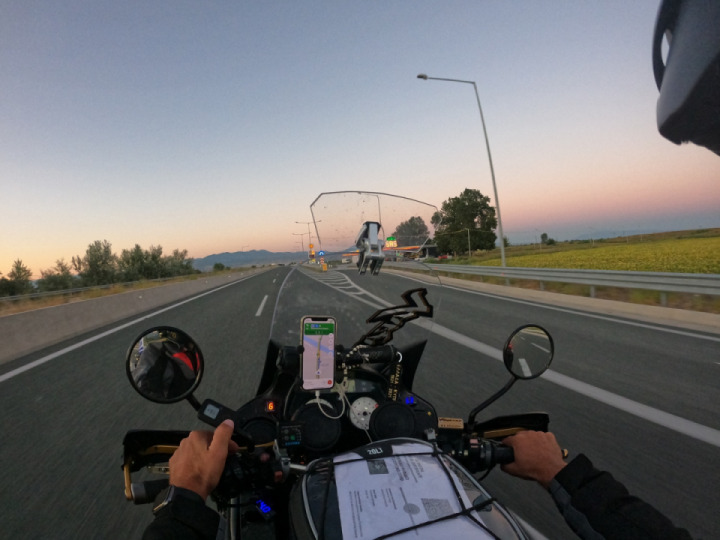 Sunset riding on Honda Varadero