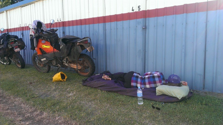 Alicia Evans getting a quick nap in before we start our Cairns to Brisbane leg