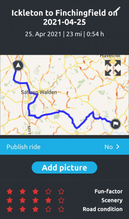 Ickleton Riverside caff to Finchingfield .Finchingfield to Bury St Edmunds to Thetford .