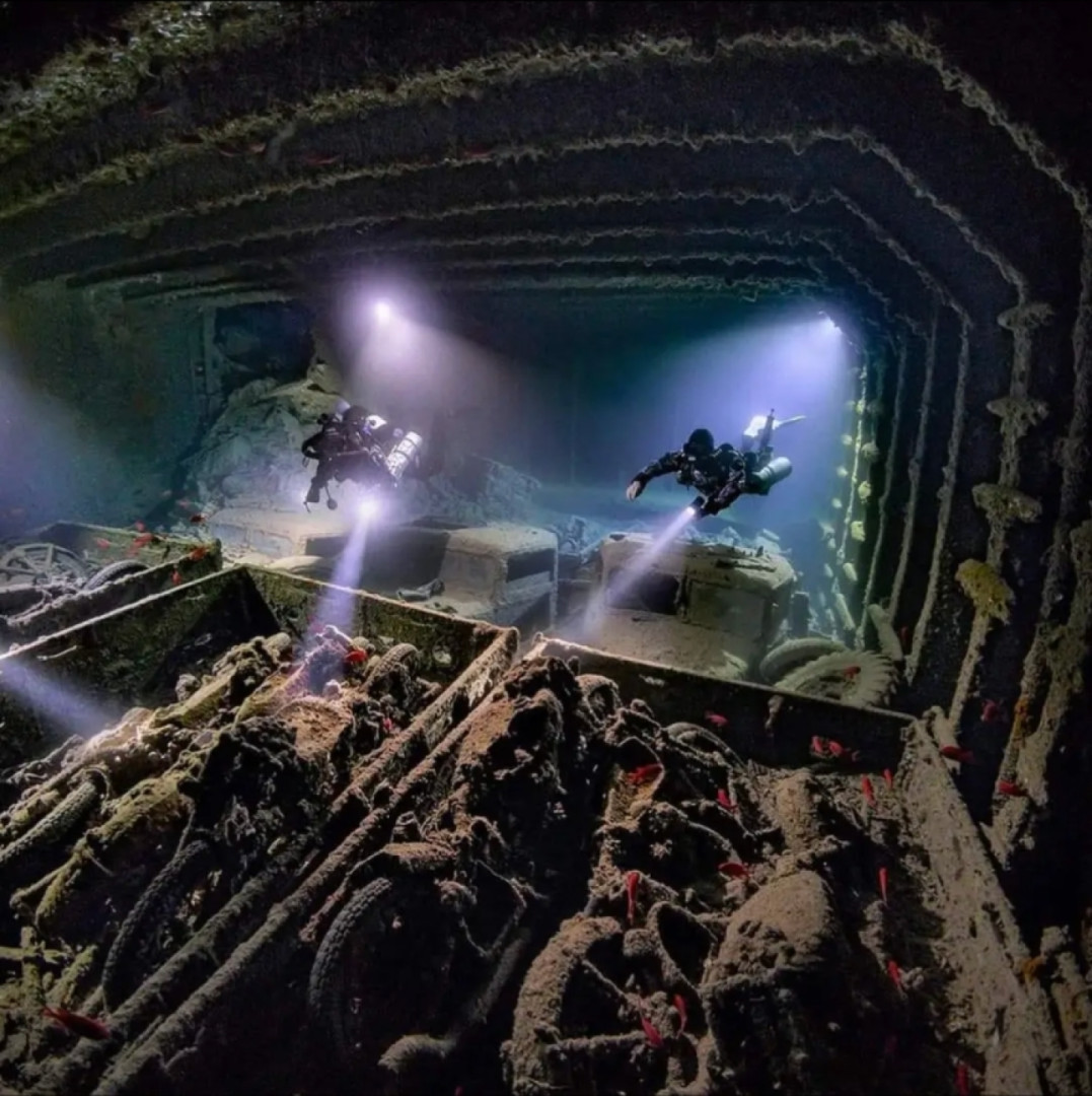 Motorcycles on a sunken ship