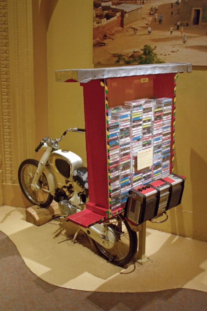 A cassette seller's motorcycle in the Field Museum