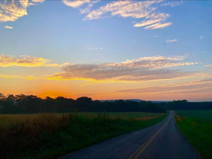 A country road sunrise