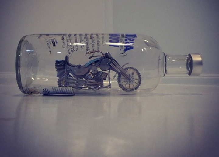 I Built A Motorcycle Out Of Watch Parts Inside A Bottle