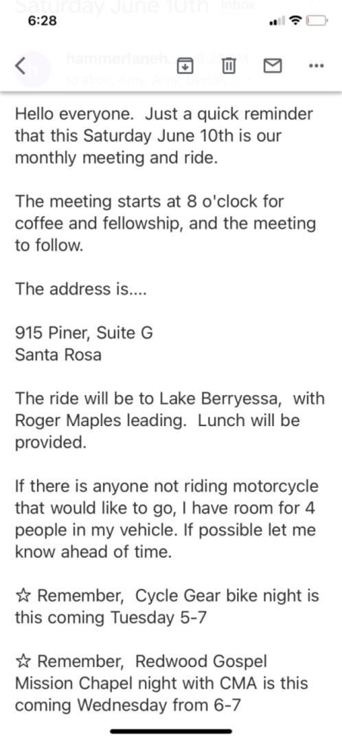 Christian Motorcyclists Association Meeting and Group Ride