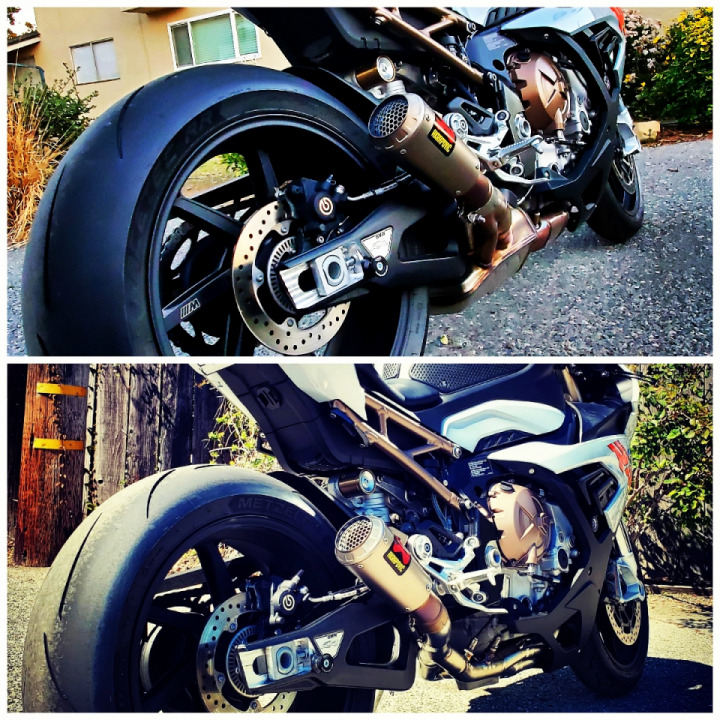 Before & after installing the Akrapovic titanium headers & ditching the catalytic converters