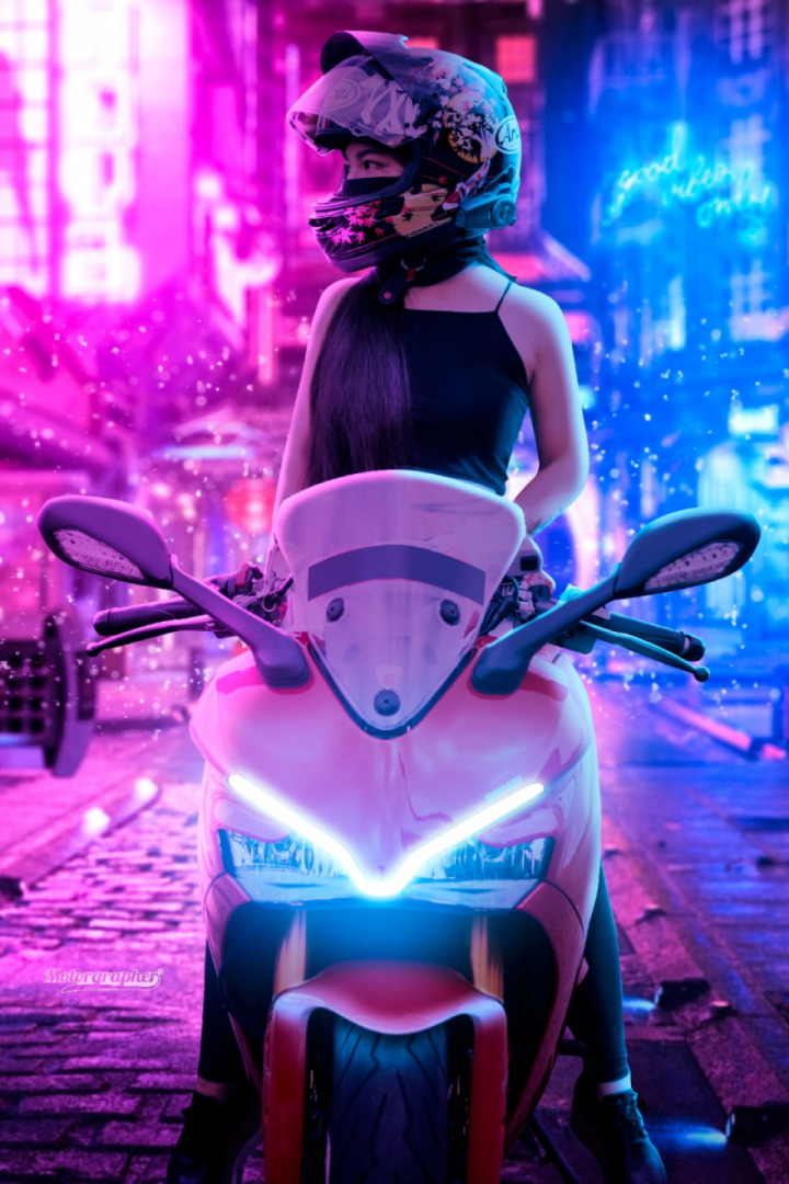 Cyberpunk theme bike portrait composite