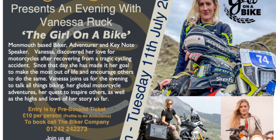 The Biker Company Presents An Evening with Vanessa Ruck 'The Girl on a Bike'