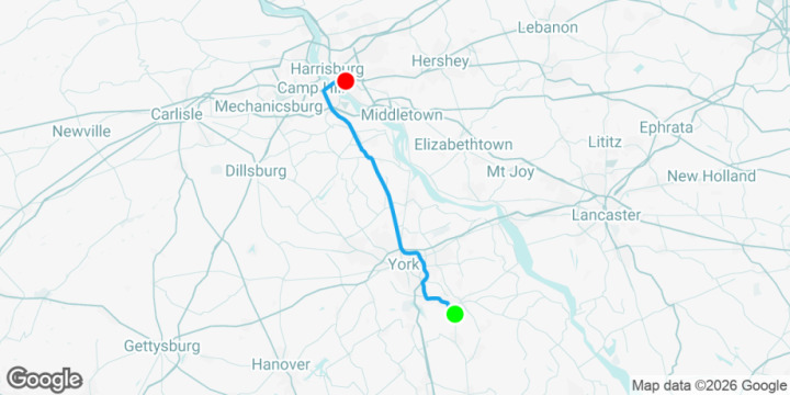 Red Lion → Harrisburg 57 km (US)