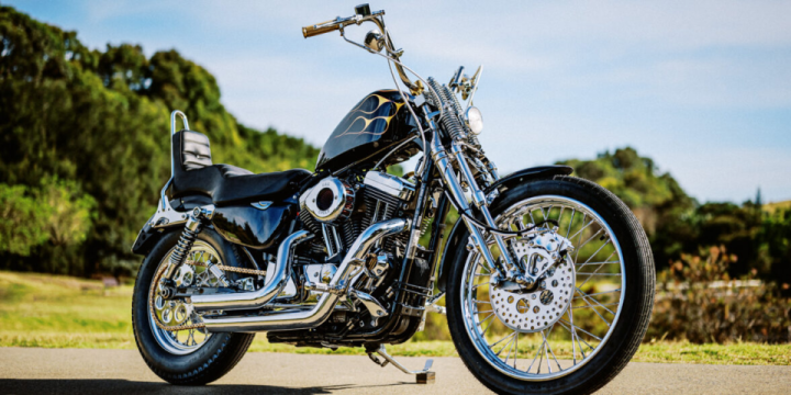 Front view of Zen Motorcycle’s 2015 Harley Sportster Chopper