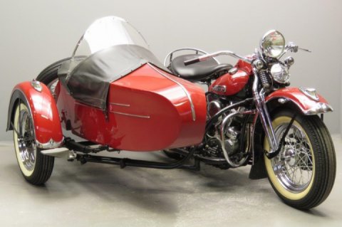 Vintage 1948 Harley-Davidson Panhead “F” Model with a sidecar
