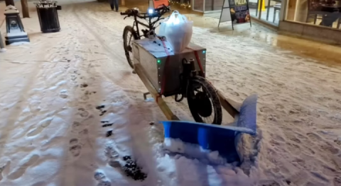 Someone Built A Snow Plow Out Of An Electric Bicycle
