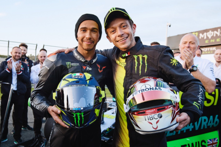 Valentino Rossi and Lewis Hamilton swapped ... just for one day.