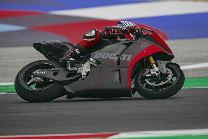 A view of the Ducati electric motorcycle