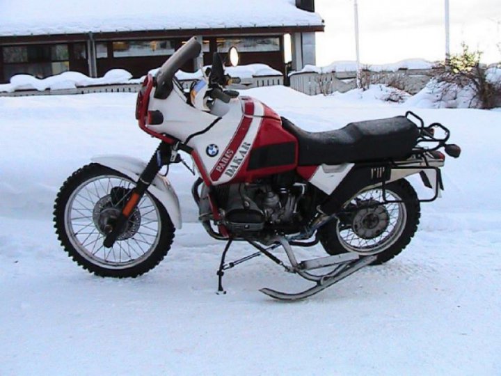 Skis on motorcycle