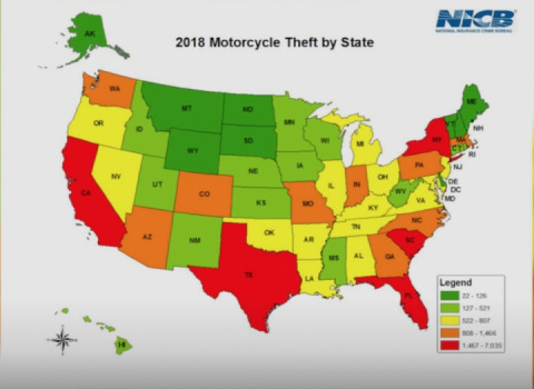 Since 2016 the number of motorcycle thefts in the USA has been reduced