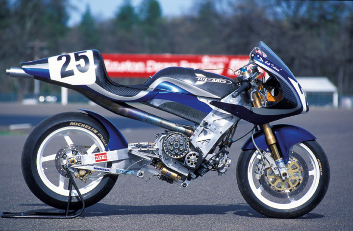 Tularis 800 - two-stroke snowmobile engine in a one-off racebike created by Robin Tuluie