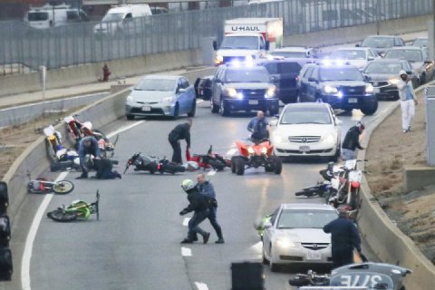 Dirt riders were seized and one of them was shot in the foot by Boston Police on Route 93 south