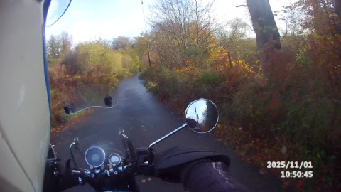 On damp and leaf strewn roads, descending through hexworthy .....