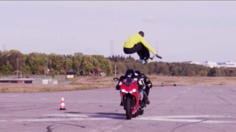 Epic jump over two motorcycles