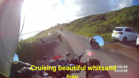 Enjoying Whitsand Bay on a group motorcycle ride.