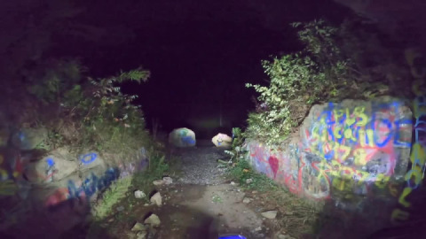 Prison camp after dark