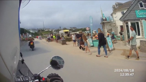 Plymouth Advanced Motorcyclists passing through Polzeath yesterday.